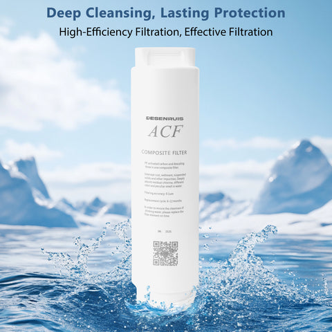 DESENRUIS ACF Filter Replacement delivers deep cleansing and lasting protection: it’s a 3-in-1 composite filter (PP+activated carbon+descaling) with 0.1μm accuracy, intercepting impurities, odors and rust—lasting 6-12 months for consistent, high-efficiency water purification.