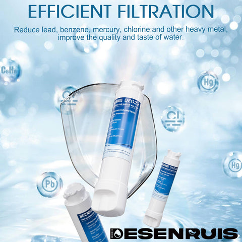 DESENRUIS EPTWFU01 Water Filter Replacement offers efficient filtration: it reduces lead, benzene, mercury, chlorine and other heavy metals, effectively improving water quality and taste for cleaner, better-tasting drinking water.