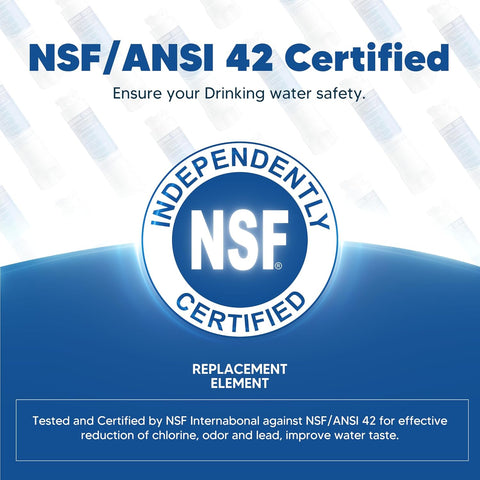 DESENRUIS EPTWFU01 Water Filter Replacement is NSF/ANSI 42 Certified—independently tested to effectively reduce chlorine, odor and lead, improve water taste, and ensure the safety of your drinking water.