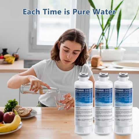 DESENRUIS HAF-QIN/EXP DA97-17376B Water Filter (DE030) ensures each pour is pure water: it works at 33-100°F/30-100psi (0.66gpm flow, 6-month/300-gallon life), using coconut shell activated carbon to filter impurities—perfect for daily clean fridge water.