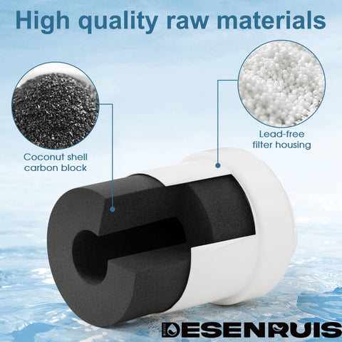 DESENRUIS MWF Water Filter Replacement uses high-quality raw materials: it features coconut shell carbon block for effective filtration and lead-free filter housing, ensuring safe, reliable purification for your water.