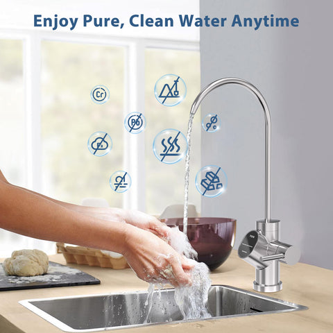 DESENRUIS RO Membrane Filter lets you enjoy pure, clean water anytime: it filters out chromium, sediment, lead, fluoride, odor, chlorine and heavy metals, pairing precise purification with a TDS-monitoring faucet to support daily tasks like food prep and handwashing.