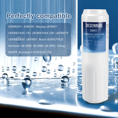 DESENRUIS UKF8001 Replacement Filter (DEO11) is perfectly compatible with a wide range of models—including EDR4RXD1, Maytag UKF8001, Kenmore 46-series, Bosch BORPLFTR20 and more—delivering reliable purification while fitting seamlessly into your existing refrigerator water system.
