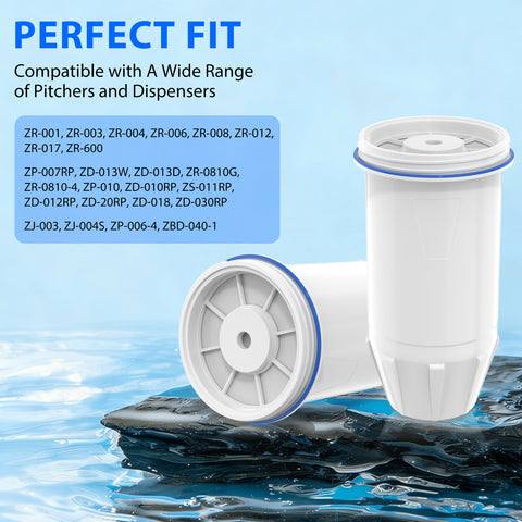 DESENRUIS Upgraded ZR-001 Water Filter: Perfect fit for ZR/ZP/ZD/ZJ series pitchers & dispensers (e.g., ZR-001, ZR-600). Ensures seamless compatibility for hassle-free use.