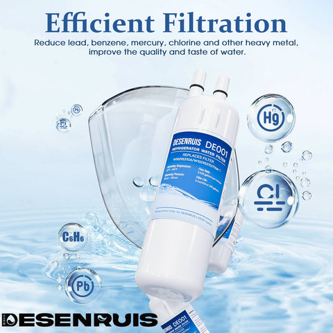 DESENRUIS W10295370A Refrigerator Water Filter (replaces W10295370/Filter 1) offers efficient filtration: it reduces lead, benzene, mercury, chlorine and other heavy metals, effectively boosting water quality and taste for cleaner, better-tasting drinking water.